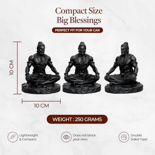 UNOVATE Lord Hanuman Idol for Car Dashboard, Home, Office Desk – Peace & Prosperity, Black Matte Finish thumbnail 2
