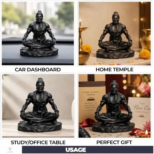 UNOVATE Lord Hanuman Idol for Car Dashboard, Home, Office Desk – Peace & Prosperity, Black Matte Finish thumbnail 3