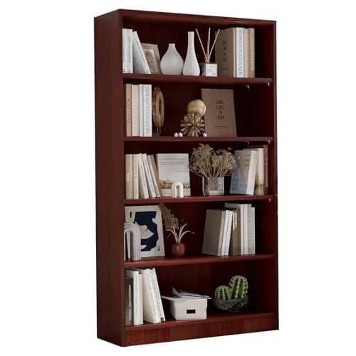 i-VTIES Bookcase Adjustable Storage Shelves 60-Inch Cherry | 5-Tier Modern Wood Bookcase for Bedroom & Office thumbnail 1