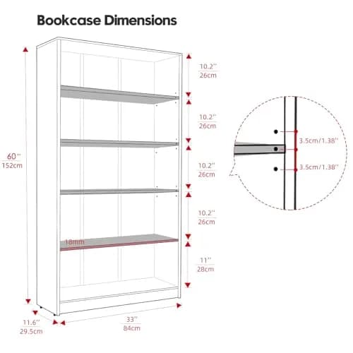 i-VTIES Bookcase Adjustable Storage Shelves 60-Inch Cherry | 5-Tier Modern Wood Bookcase for Bedroom & Office thumbnail 5