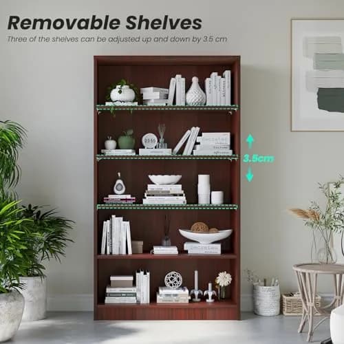 i-VTIES Bookcase Adjustable Storage Shelves 60-Inch Cherry | 5-Tier Modern Wood Bookcase for Bedroom & Office thumbnail 3