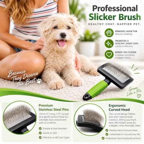 DSKRUI Large Slicker Brush for Dogs & Cats with Long Hair | 12.3cm (4.8 oz) Green thumbnail 4