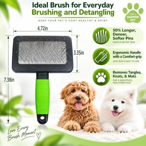 DSKRUI Large Slicker Brush for Dogs & Cats with Long Hair | 12.3cm (4.8 oz) Green thumbnail 5