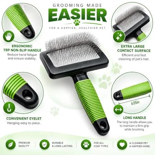 DSKRUI Large Slicker Brush for Dogs & Cats with Long Hair | 12.3cm (4.8 oz) Green thumbnail 6