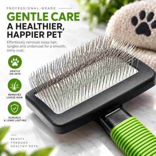 DSKRUI Large Slicker Brush for Dogs & Cats with Long Hair | 12.3cm (4.8 oz) Green thumbnail 2