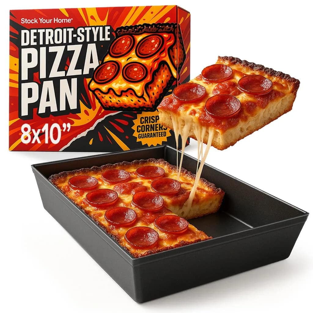 Stock Your Home 8x10 Detroit Style Pizza Pan – Non-Stick Deep Dish Aluminum Pan for Focaccia, Sicilian Bread, Brownies & Chicago-Style Pizza — 8x10 Inch