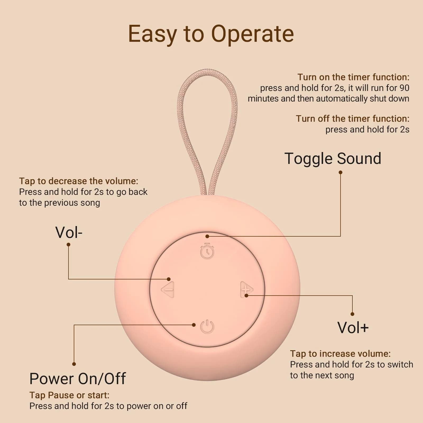 jaroco Portable Baby Sound Machine in Peach - 12 Soothing Sounds & 15-Hour Battery for Travel Sleep - view 6