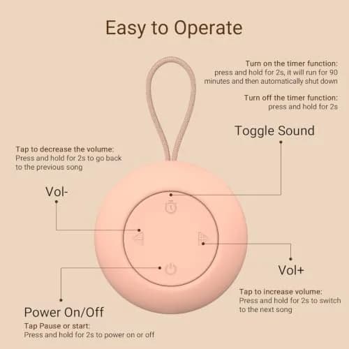 jaroco Portable Baby Sound Machine & Essentials for Babies & Kids-Peach | 20 Soothing Sounds, 15-Hour Battery Life, USB-C Rechargeable thumbnail 6