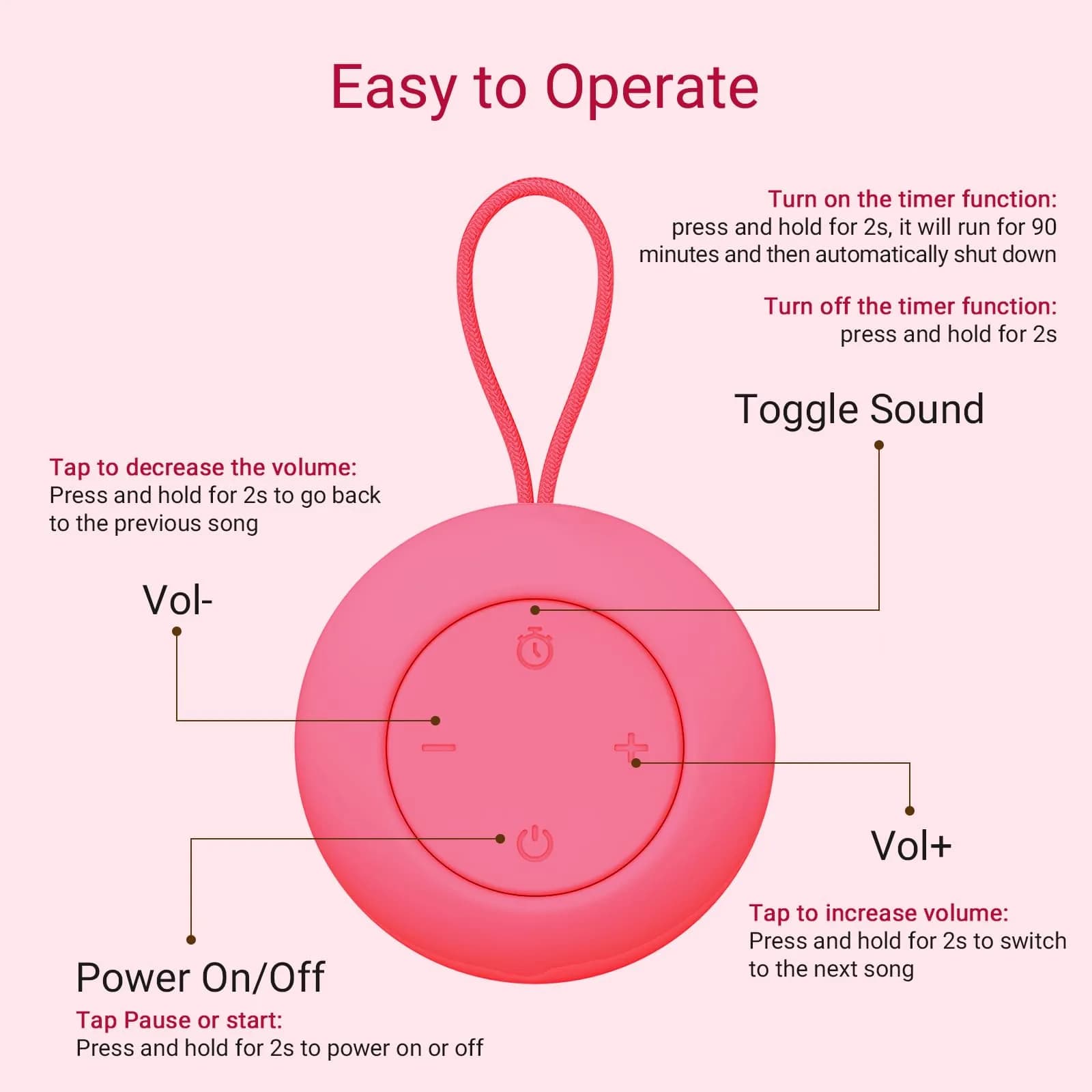 jaroco Portable Baby Sound Machine Rose | 15-Hour Battery Life Sleep Soother - view 7