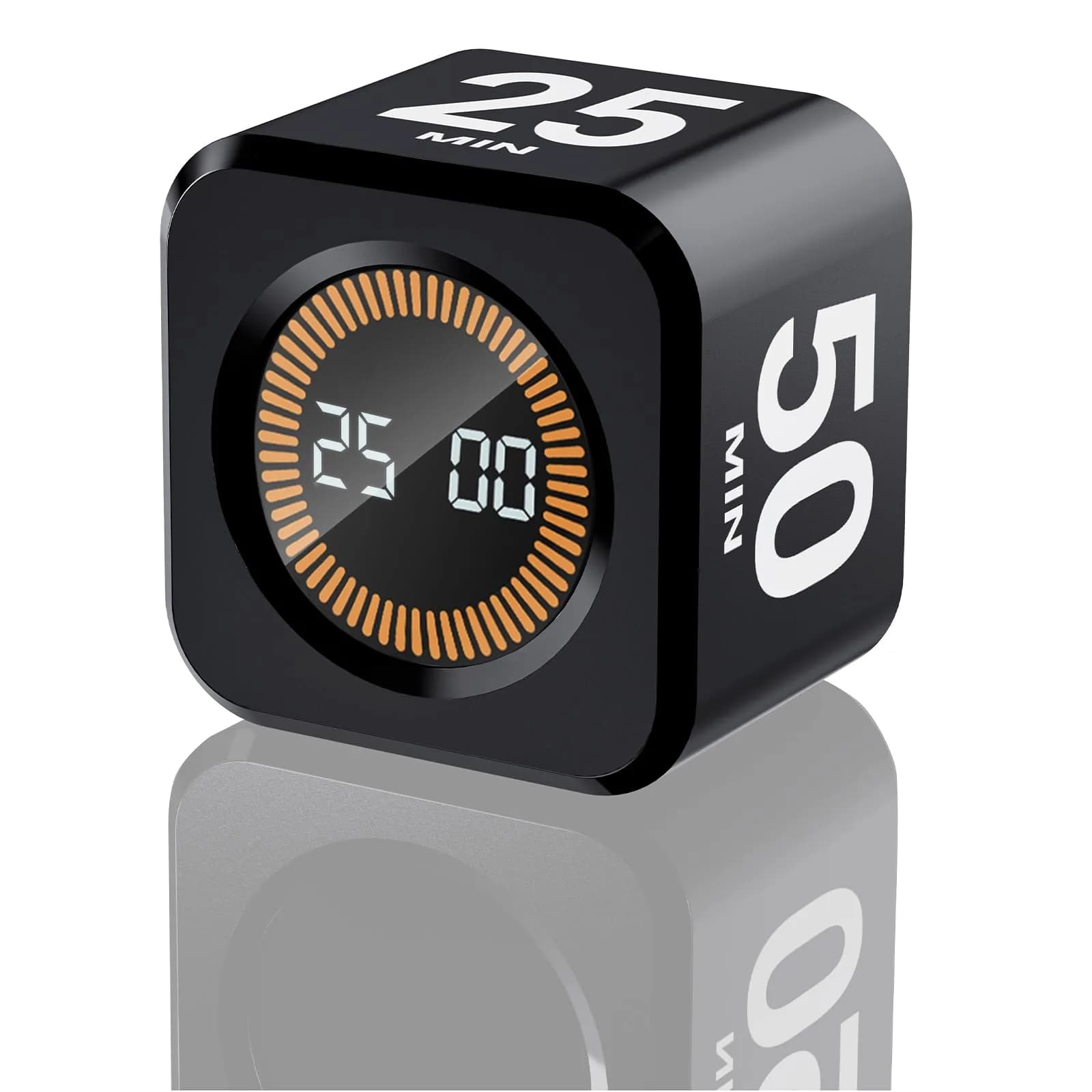 EooCoo Rotating Flip Timer 5/10/25/50 Min, USB-C Rechargeable, Visual Countdown & Stopwatch | ADHD Tools for Study & Work — Black