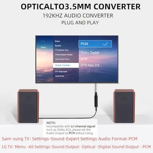 NCGGY 192KHz DAC Optical to 3.5mm Audio Converter | Unidirectional Optical to AUX, 3ft thumbnail 5