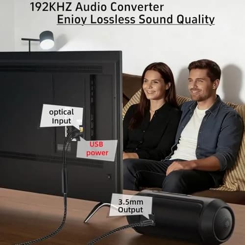 NCGGY 192KHz DAC Optical to 3.5mm Audio Converter | Unidirectional Optical to AUX, 3ft thumbnail 4
