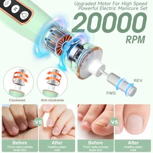 Hoxida Professional Cordless Electric Nail Drill Kit with 360° LED Light & 10 Speeds | 20,000 RPM thumbnail 3