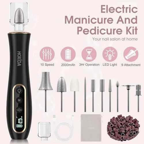 Hoxida Professional Nail Drill Kit Pink | 20,000 RPM Cordless Electric Nail File with 360° LED Light & 12 Bits thumbnail 2