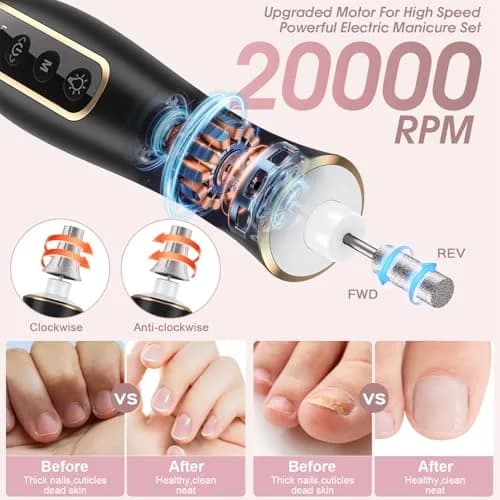 Hoxida Professional Nail Drill Kit Pink | 20,000 RPM Cordless Electric Nail File with 360° LED Light & 12 Bits thumbnail 3