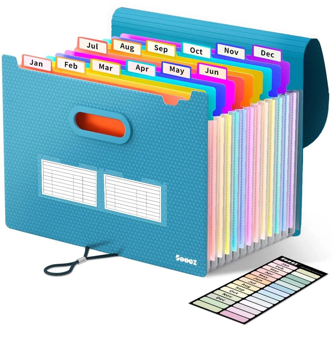 Sooez Accordion File Organizer, 13-Pocket Expanding File Folder Letter Size | Acid-Free Paper for Secure Document Storage — Navy Blue With Rainbow Pockets / 13" x 9.4" x 14"