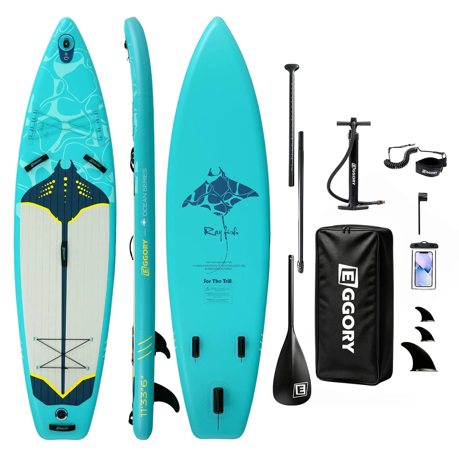 EGGORY Inflatable Paddle Board 11 ft | Versatile Water Sports Gear for Adults — Stingray Green