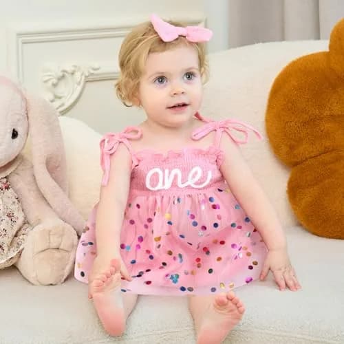 HONGTEYA Baby Girl 1st Birthday Romper Tulle Dress with Headband - 12-18 Months thumbnail 5