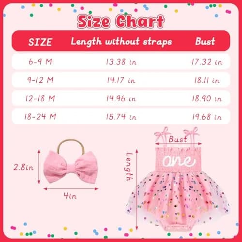 HONGTEYA Baby Girl 1st Birthday Romper Tulle Dress with Headband - 12-18 Months thumbnail 6