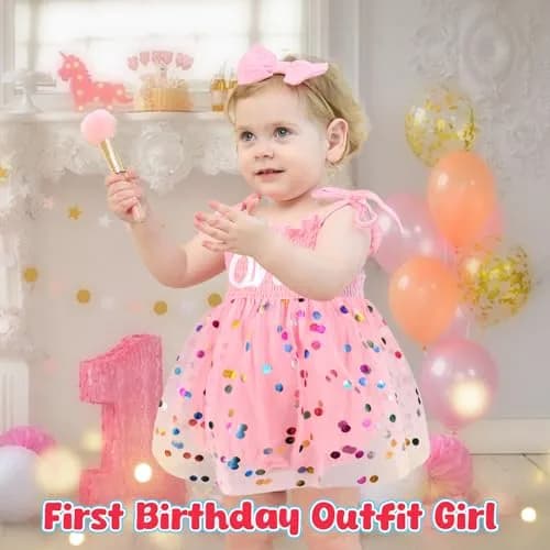 HONGTEYA Baby Girl 1st Birthday Romper Tulle Dress with Headband - 12-18 Months thumbnail 3