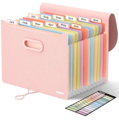 Sooez Accordion File Organizer 13-Pocket Letter Size | Durable Pink Pastels with Deeper Pockets thumbnail 1