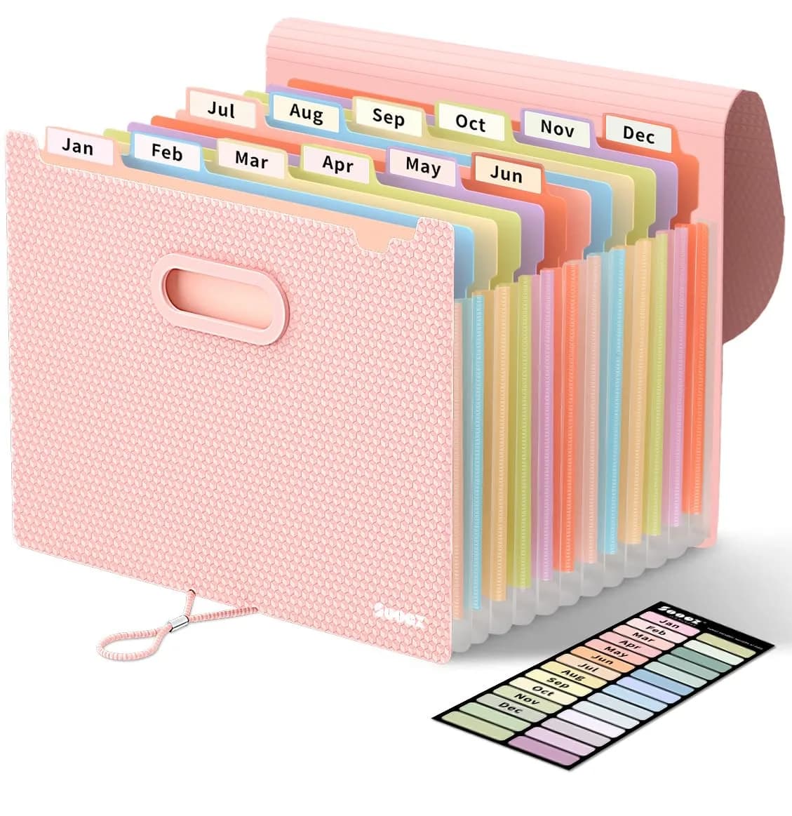 Sooez Accordion File Organizer 13-Pocket Letter Size | Durable Pink Pastels with Deeper Pockets — Pink With Pastels Pockets