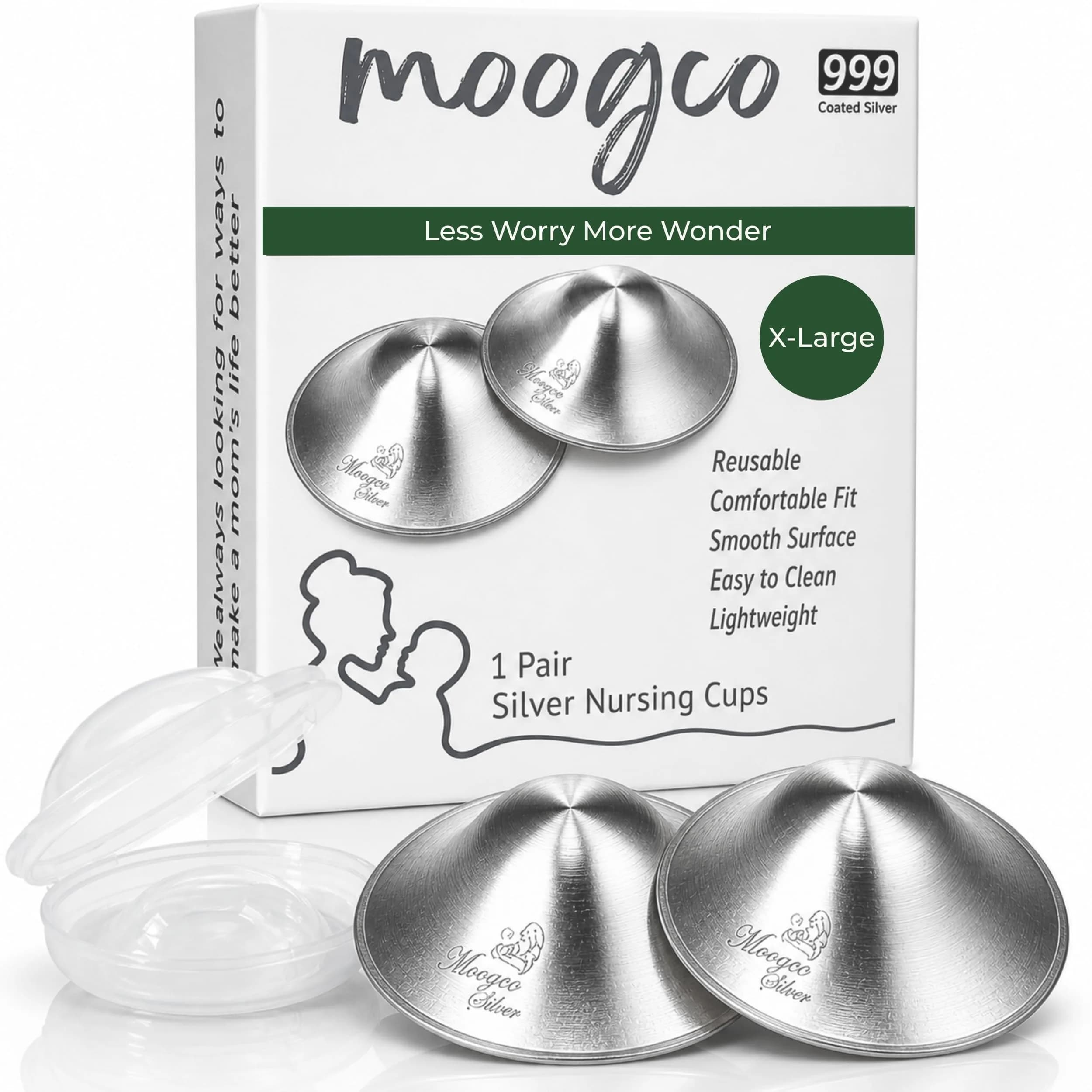 MOOGCO Original Silver Nursing Cups X-Large | 99.9% Pure Silver for Soothing Relief - main product image