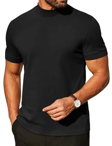 COOFANDY Heavy Weight Cotton Mock Turtleneck for Men Short Sleeve | Casual & Versatile (70-120 chars) thumbnail 1
