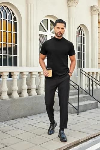 COOFANDY Heavy Weight Cotton Mock Turtleneck for Men Short Sleeve | Casual & Versatile (70-120 chars) thumbnail 5