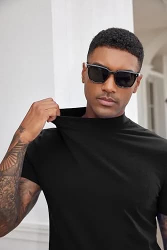 COOFANDY Heavy Weight Cotton Mock Turtleneck for Men Short Sleeve | Casual & Versatile (70-120 chars) thumbnail 3
