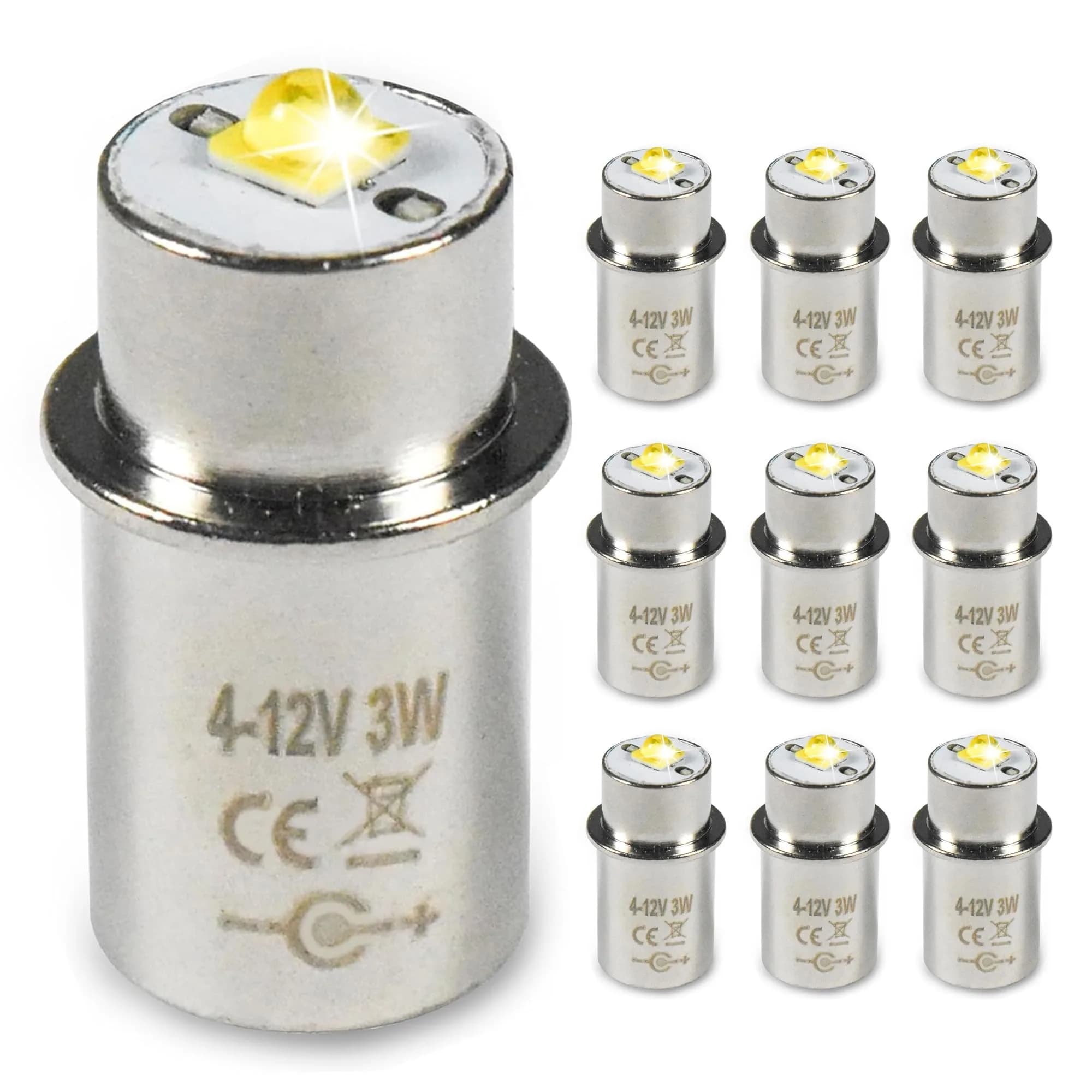 HQRP 10-Pack High Power 3W LED Bulb Compatible with Maglite 3D 4D 5D 6D / 3C 4C 5C 6C / 3-4-5-6 D/C Cell Torch Flashlights — 10-Pack