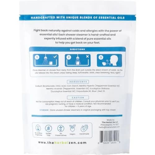 The Herbal Zen Cold Kicker Shower Steamers Aromatherapy Relief - 20 Pack | Eucalyptus & Peppermint Vapor Tablets for Sinus Relief thumbnail 8