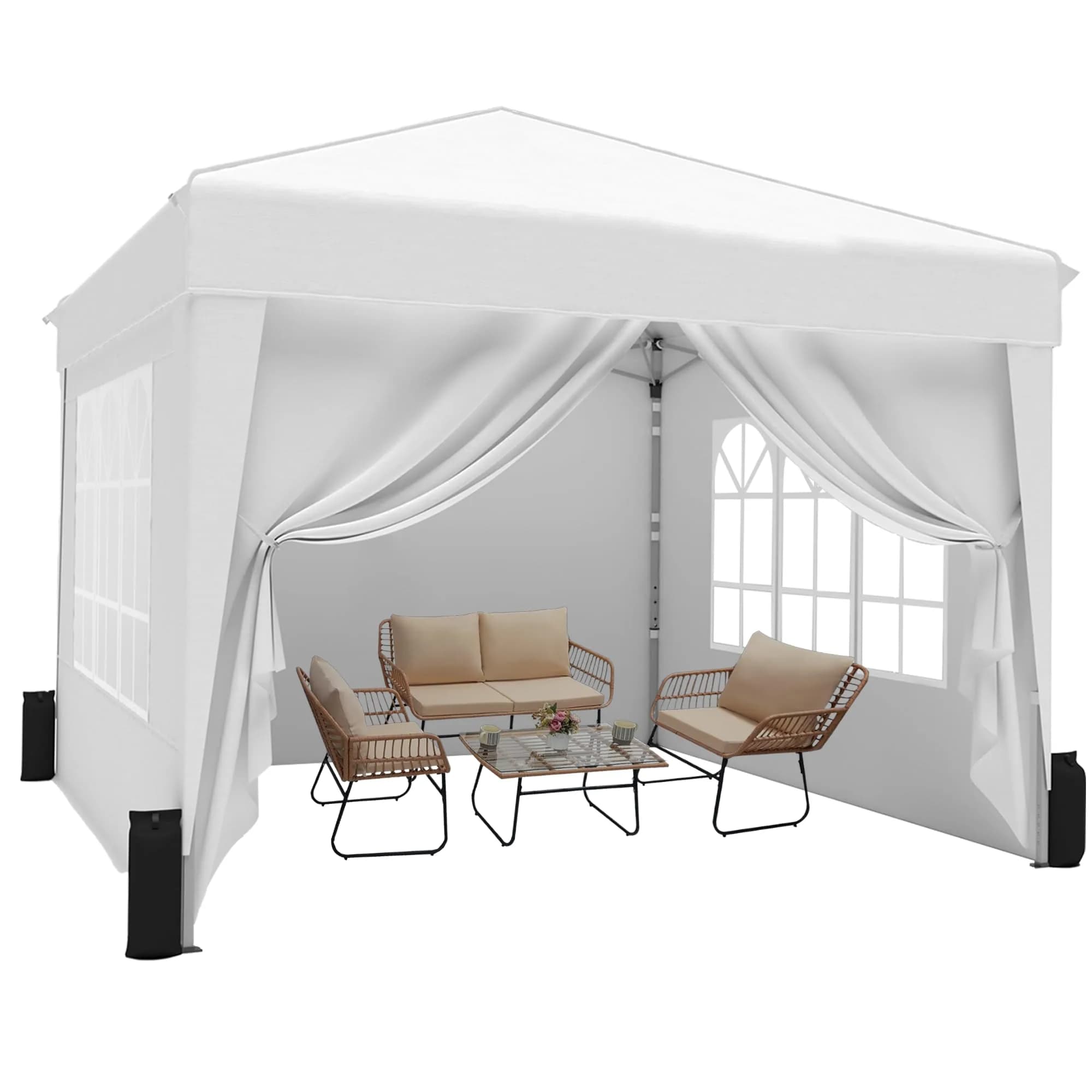 SANWAY 10x10 Pop Up Canopy with Sidewalls x 4 | Waterproof, UV-Resistant Portable Shelter