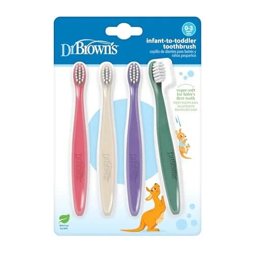 Dr. Brown's Infant-to-Toddler Toothbrush Set, Soft & Gentle Manual Toothbrushes for Baby, 4-Pack | BPA Free, 0-3 Years thumbnail 1