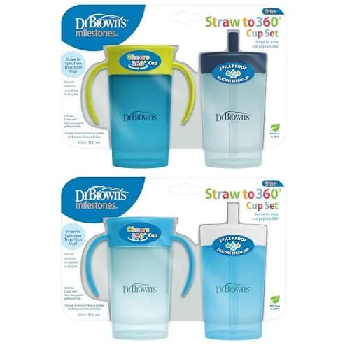 Dr. Brown's Milestones Straw to 360 Convertible Toddler Training Cup Set, 10 oz/300 mL | Interchangeable Silicone Straw & 360 Lids thumbnail 1