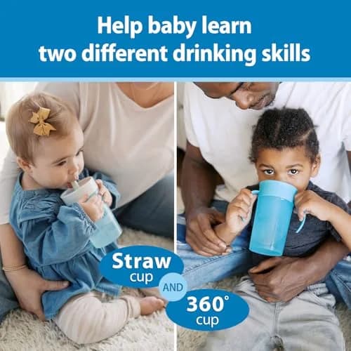 Dr. Brown's Milestones Straw to 360 Convertible Toddler Training Cup Set, 10 oz/300 mL | Interchangeable Silicone Straw & 360 Lids thumbnail 2