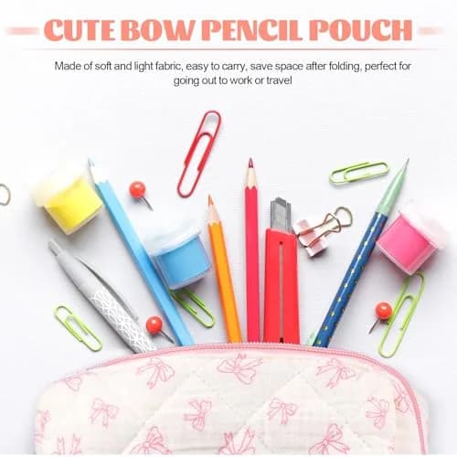 Sherr Coquette Bow Pencil Case Pink Bow 7.48 Inch | Lightweight & Travel Friendly thumbnail 4