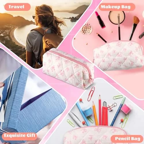 Sherr Coquette Bow Pencil Case Pink Bow 7.48 Inch | Lightweight & Travel Friendly thumbnail 7