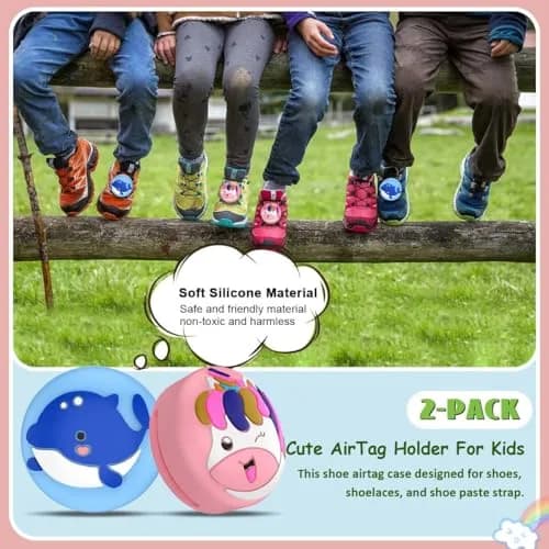 BIQIRE AirTag Shoes Holder 2-Pack (Blue & Pink) | Waterproof Silicone Case for Kids Shoelaces thumbnail 2