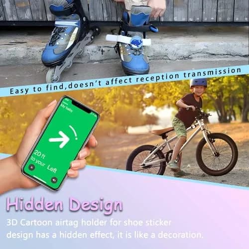 BIQIRE AirTag Shoes Holder 4-Pack (Gen 1 & 2) | Waterproof Silicone Cartoon Case for Kids Shoelaces & Straps (Green/White/Blue/Pink) thumbnail 5