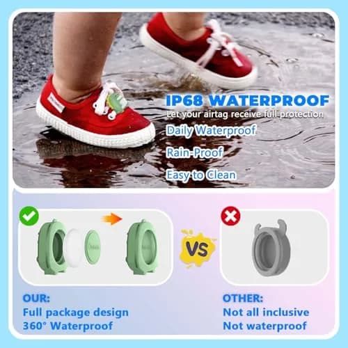 BIQIRE AirTag Shoes Holder 4-Pack (Gen 1 & 2) | Waterproof Silicone Cartoon Case for Kids Shoelaces & Straps (Green/White/Blue/Pink) thumbnail 3