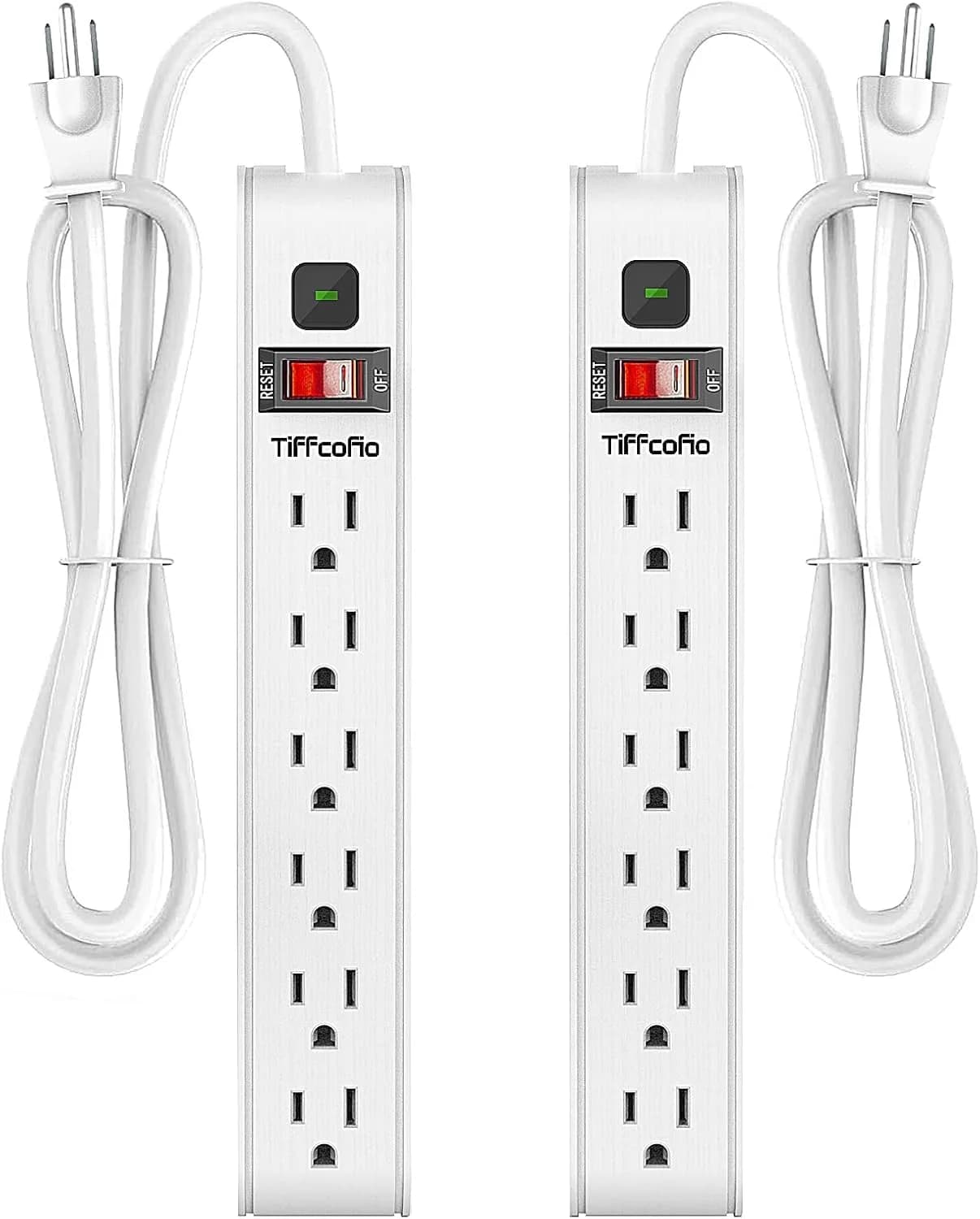 Tiffcofio Surge Protector Power Strip, 6 ft Extension Cord, 600 Joules Surge Protection, 6 Outlets, 15A/1875W | ETL Listed