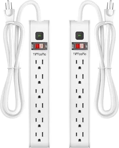 Tiffcofio Surge Protector Power Strip, 6 ft Extension Cord, 600 Joules Surge Protection, 6 Outlets, 15A/1875W | ETL Listed thumbnail 1