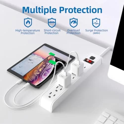 Tiffcofio Surge Protector Power Strip, 6 ft Extension Cord, 600 Joules Surge Protection, 6 Outlets, 15A/1875W | ETL Listed thumbnail 6