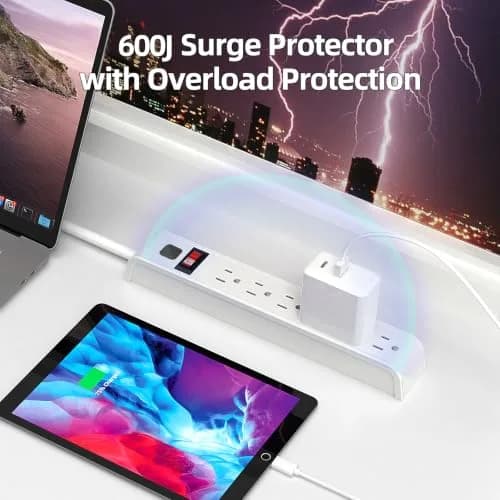 Tiffcofio Surge Protector Power Strip, 6 ft Extension Cord, 600 Joules Surge Protection, 6 Outlets, 15A/1875W | ETL Listed thumbnail 7
