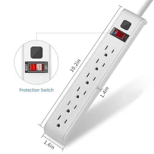 Tiffcofio Surge Protector Power Strip, 6 ft Extension Cord, 600 Joules Surge Protection, 6 Outlets, 15A/1875W | ETL Listed thumbnail 8