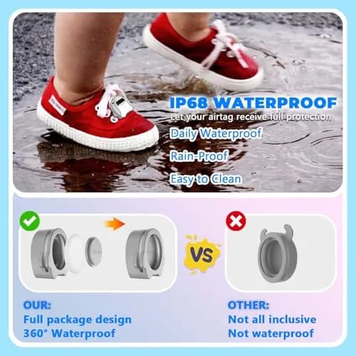 BIQIRE AirTag Shoes Holder 2 Pack | Waterproof Silicone Cartoon Cute Airtag Case for Kids Shoelaces & Straps (White & Grey) thumbnail 3