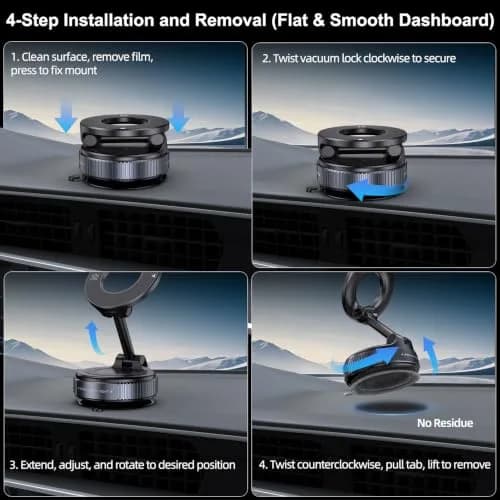 Jikasho Magnetic Phone Holder for Car, Suction Cup Mount, MagSafe Compatible, Space Grey | 360° Adjustable thumbnail 7