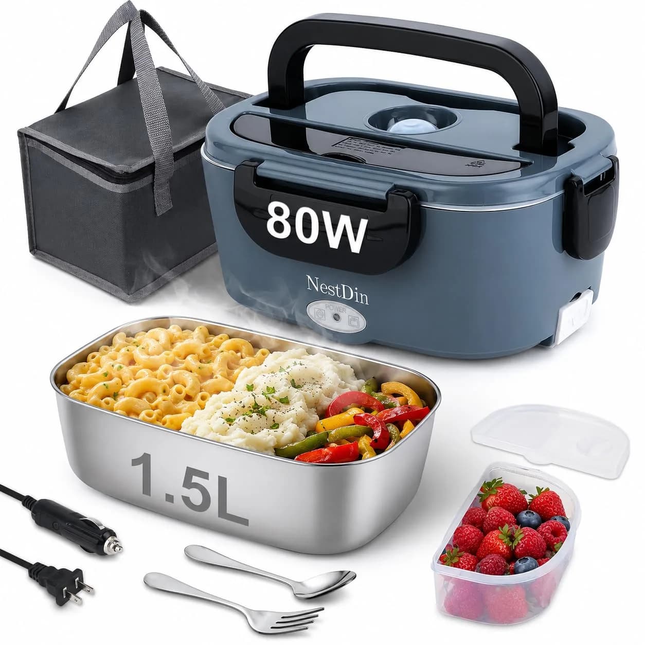 NestDin 80W Electric Lunch Box for Adults 1.5L | Portable, Leakproof & Heats in 25-40 mins — Blue