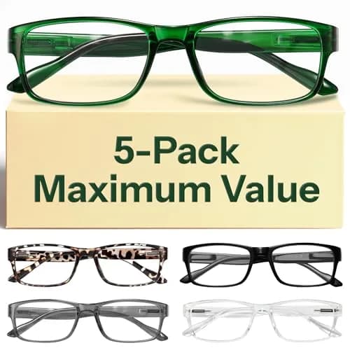 Gaoye 2.0 Professional Reading Glasses with Blue Light Protection, 5-Pack, 2.00x Magnification | Classic Rectangular Frames thumbnail 1